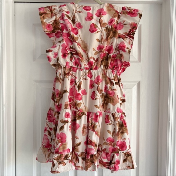 ABERCROMBIE & FITCH Floral Ruffle Tiered Mini Dress Pink Small - Picture 7 of 11